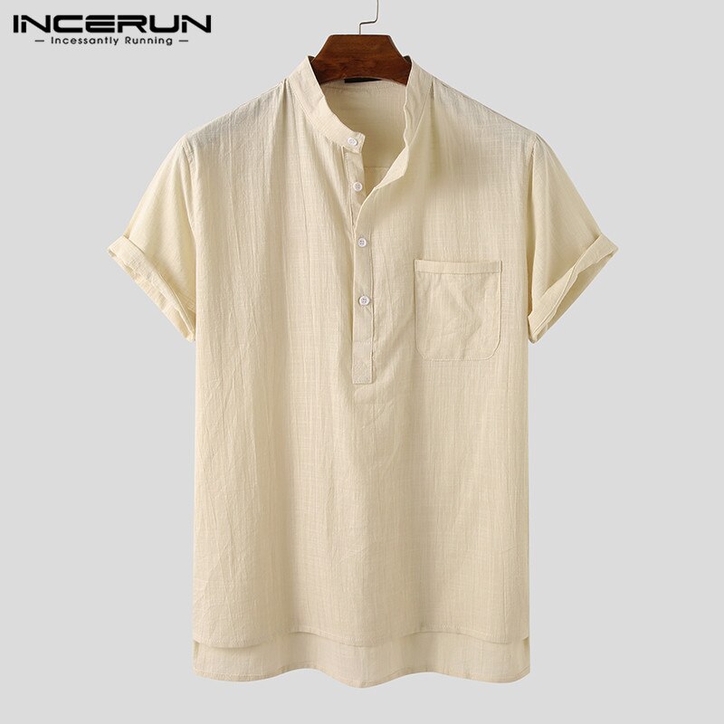 Incerun sommer fritidsskjorter for menn kortermede v-hals basic bluse casual løse tynne topper menn pluss størrelse s -3xl