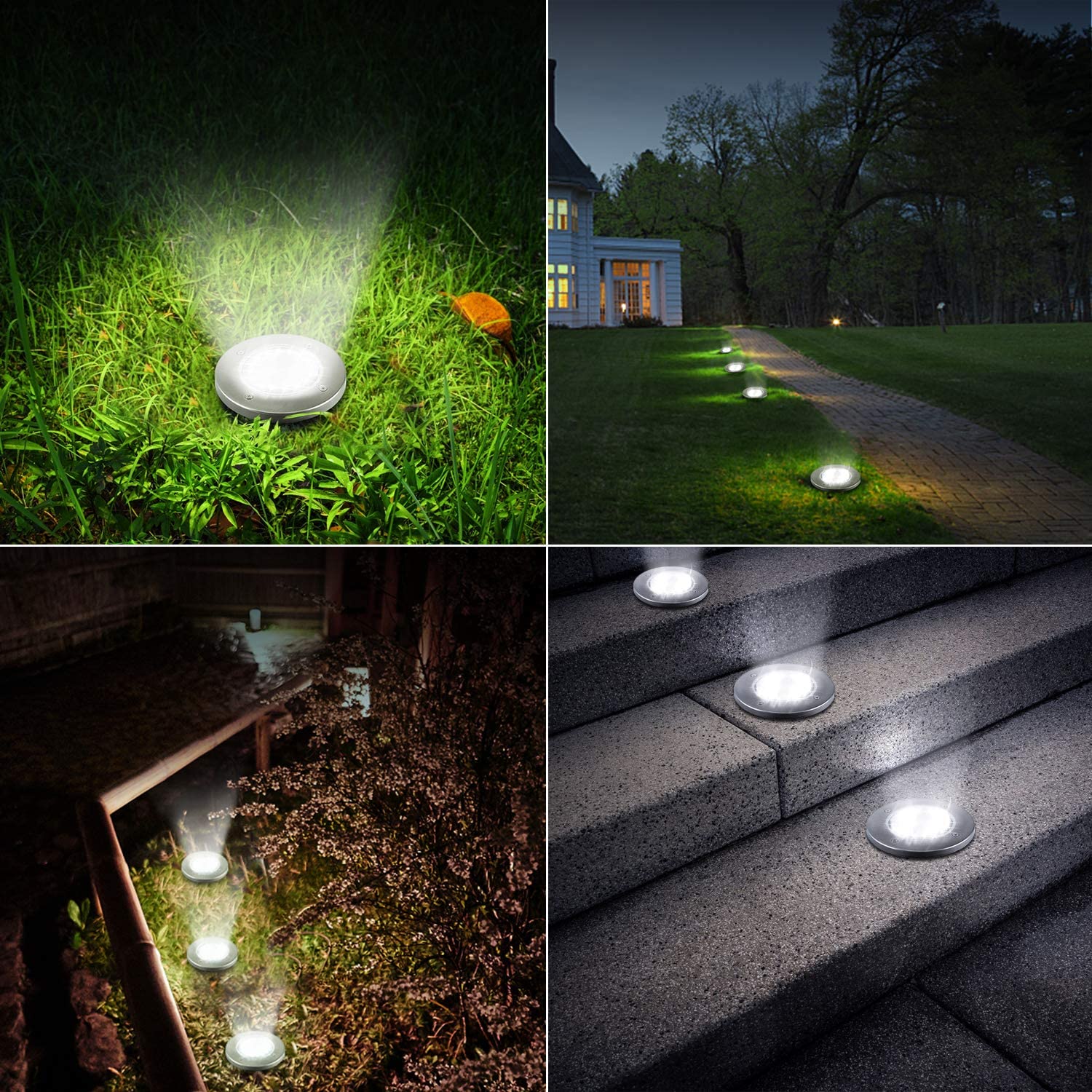 Zonne-grondverlichting, 16 led-zonnetuinverlichting, waterdichte buitenverlichting voor in de grond, op zonne-energie werkende schijfverlichting voor in de tuin, gazonlamp