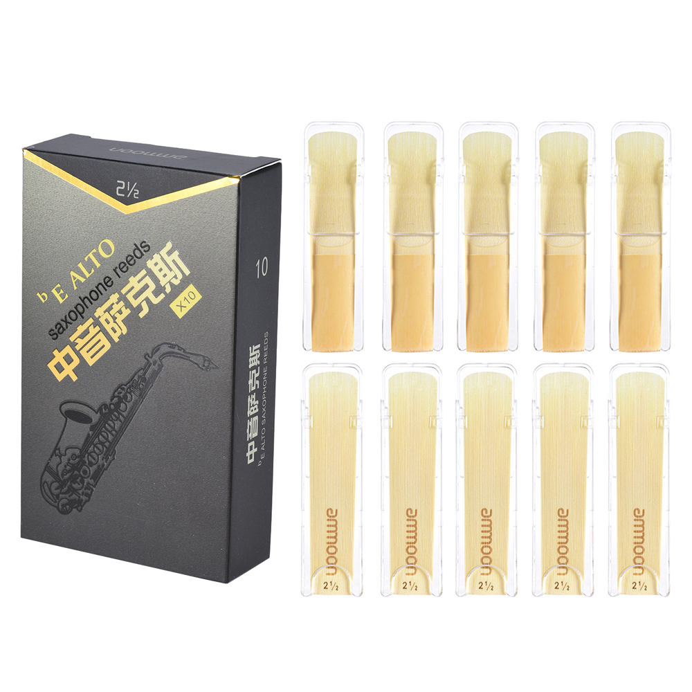 ammoon 10pcs/ Box High Grade Eb Alto Saxophone Sax Bamboo Reeds Strength 2.0/2.5/3.0 in: Strength 2.5