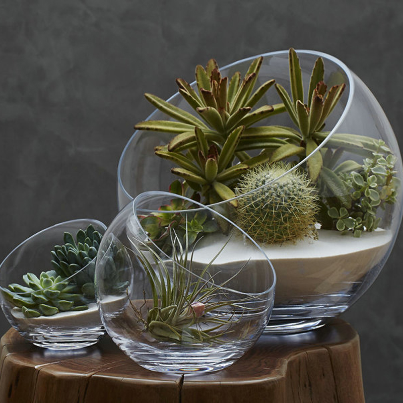 Multifunktionsglasskål salladsskål klar snedskuren skål klar vas glas terrarium matbehållare servisskål rund