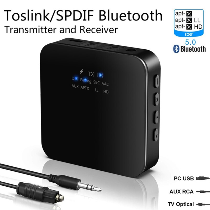 ABHU Bluetooth 5.0 Audio Transmitter Receiver - Wireless Music Adapter with APTX LL HD, RCA/SPDIF/3.5mm Aux