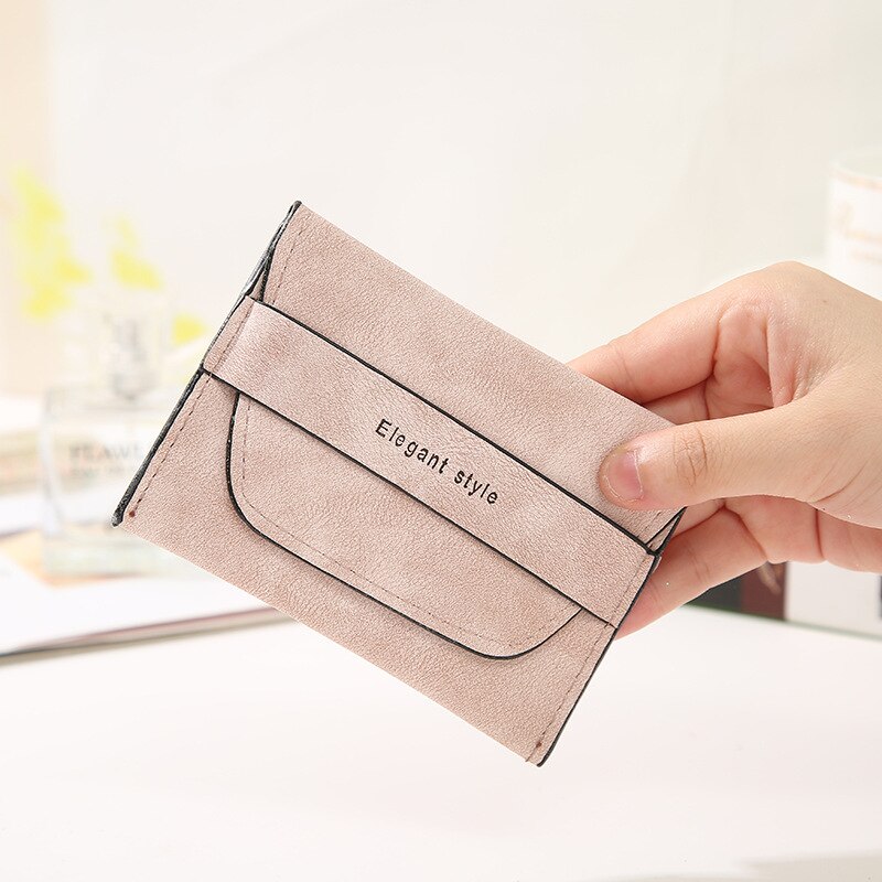 Retro Frosted Card Wallet Short Pure Color PU Clutch Simple Snap-on Female Card Wallet Coin Purse