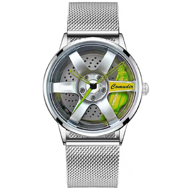Auto Velg Hub Quartz Horloge Mannen Luxe Zwart Rood Groen Rvs Horloges Man Horloge Mannelijke Skeleton Dial Cool reloj: 17
