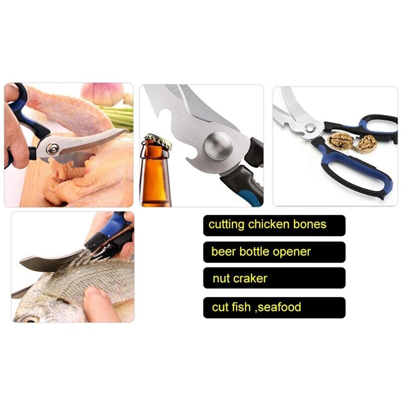Multipurpose Kitchen Scissors Heavy Duty-Unique CURVED Blade for Chicken Bones,Poultry Shears for Meat Seafood