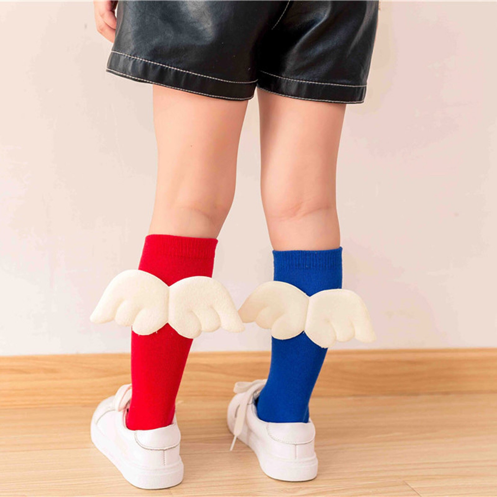 Socks Born Baby Girls Socks Wing Solid No Heel Cute Boneless Suture Newborn Princess Knee Long Baby Girls Socks#4