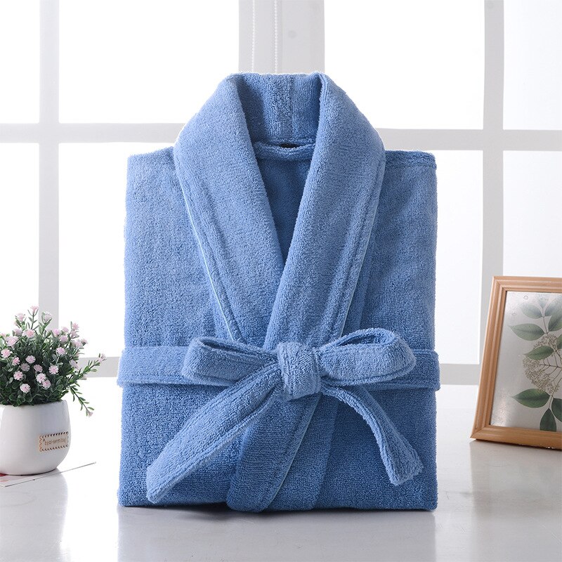 Couples' cotton terry towel rapid water absorption quick-drying five-star hotel robes men's & women's bath robes terry bathrobes: cobalt blue / L