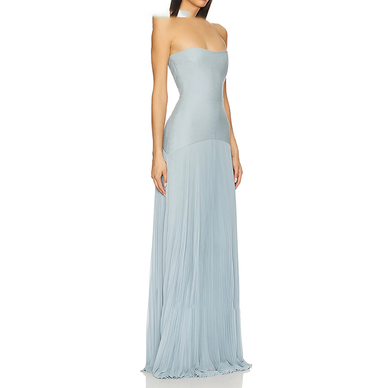 Kvinder sommer off shoulder tube top maxikjoler chic sexet ren højtaljet festkjole pit stribet draperet lang kjole: S / Blå