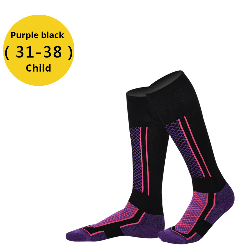 1pair Mounchain Women/Man/Kids Winter Ski Snow Towel Socks Thermal Long Cycling Camping Hiking Walking Free Size Sports Socks: Kids purple black