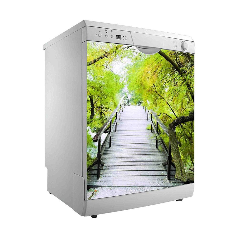 3D Kühlschrank Aufkleber Wald Brücke Kühlschrank Spülmaschine Tür Abdeckung Küche Heimat Dekoration Zubehör Moderne 3d Zauberstab Aufkleber