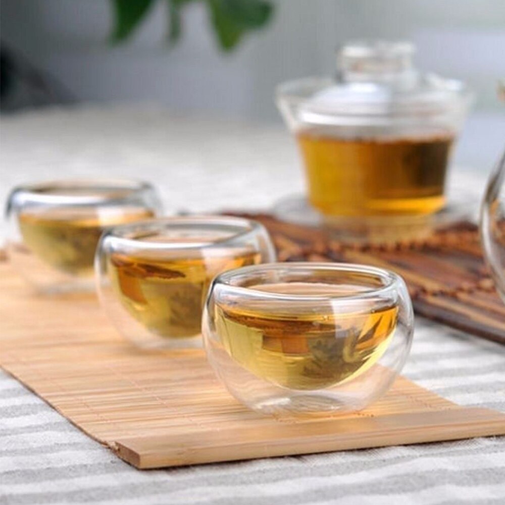 50ml dubbla vägglager glaskopp kaffe kung fu tekoppar glas frukt juice kaffekannor öl set klar liten handhållen
