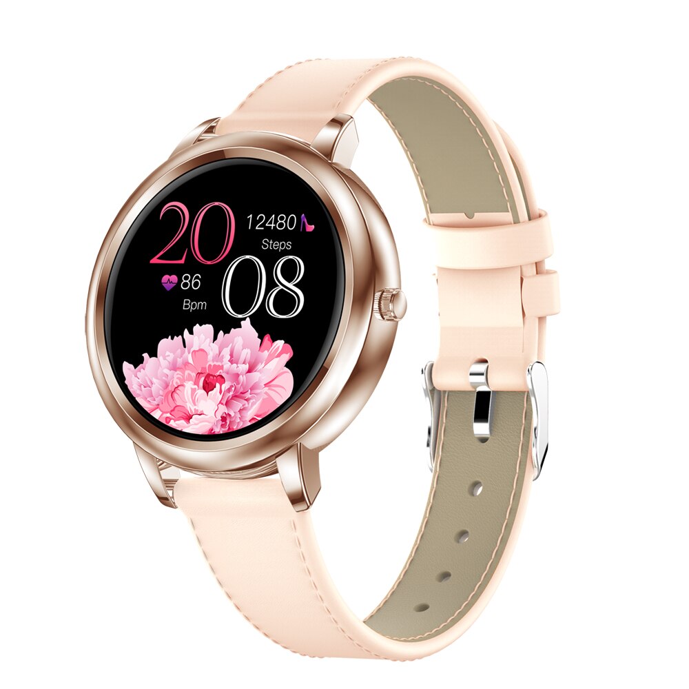 696 MK20 Vrouwen Slimme Horloge Dames Full Screen Touch Smart Horloge Stappenteller Hartslag Sleep Tracking Horloges: Gold Leather