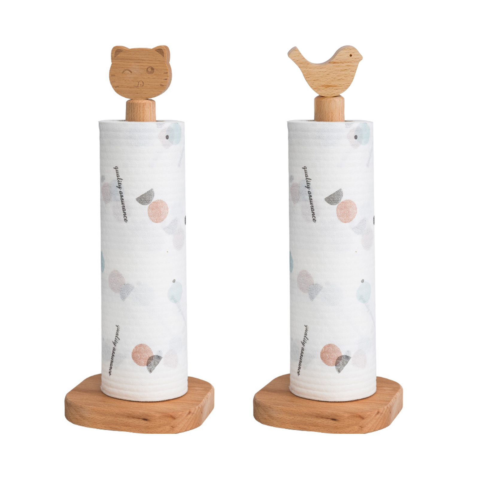 Wooden Roll Paper Stand Kitchen Paper Towel Holder Cute Cat Bird Tissue Stand Bathroom Kitchen Paper Hanger Cabinet Organizer