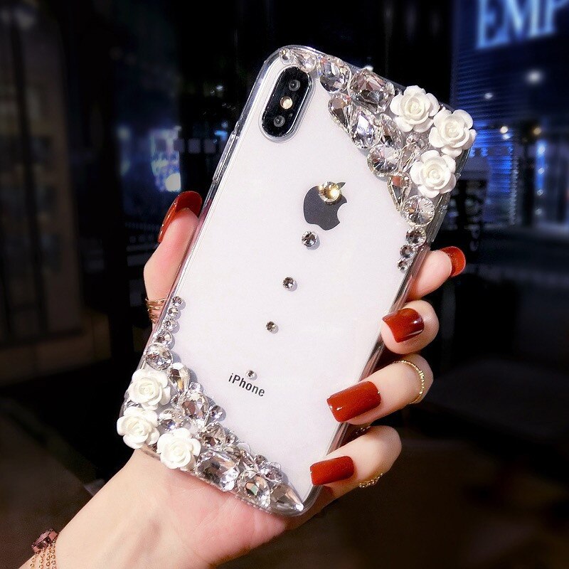 For iPhone X XR 11 XS Max 7 8 6 6s Phone Case Luxury Rhinestone Transparent Phone Case For iPhone 11 12 Pro SE Soft Cover Case