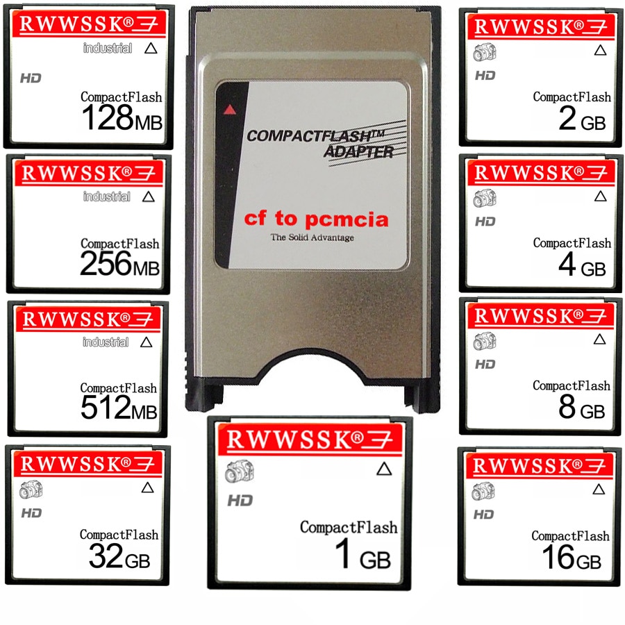 Tarjeta flash compacta SLC cf a pcmcia, 128MB, 256MB, 512MB, 1GB, 2GB, 4GB, 8GB, 16GB, 32GB + pcmcia para máquina de control numérico CNC IPC