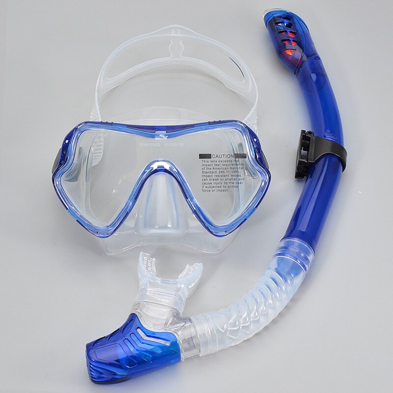 Diviing Bril Snorkel Set Grote Frame Dive Goggles Snorkelen Silicone Anti-Fog Ademen Tubemask Volwassen Zwemmen Masker Unisex /40: Blue transparent