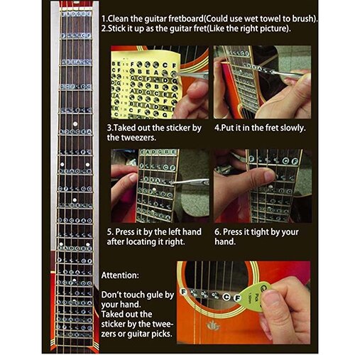 Diapasón de guitarra, calcomanías de notas, diapasón de dedos, pegatina de mapa para principiante