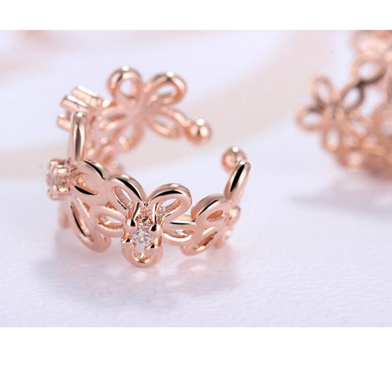 Anenjery Silver Color Earrings Rose Flower Ear clip Earrings For Women oorbellen brincos pendientes S-E398