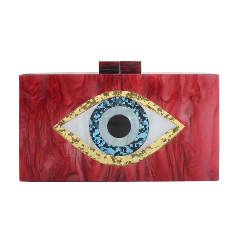 Patchwork Glitter Evil Eye Acrylic PVC Plastic Box Day Clutches Summer Beach Travel Evening Handbags Women cocktail Tote Bags: Red