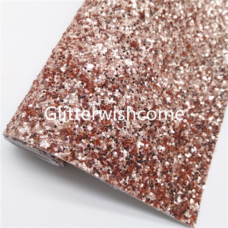 Glitterwishcome 21X29CM A4 Size Rose Gold Chunky Glitter Leather Fabric Sheets with Felt Backing for Bows, GM109B