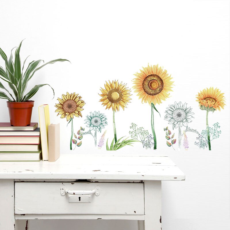 122*63cm Sun Flower Wall Stickers Sunflower Home Decor for Kitchen Bedroom Vinyl DIY Wall Decals Lovely Rooms Decoration