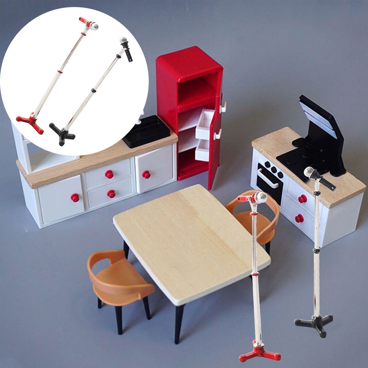 2 Sets Miniature Microphone Mini Microphone Model Mini Doll House Microphone Rack