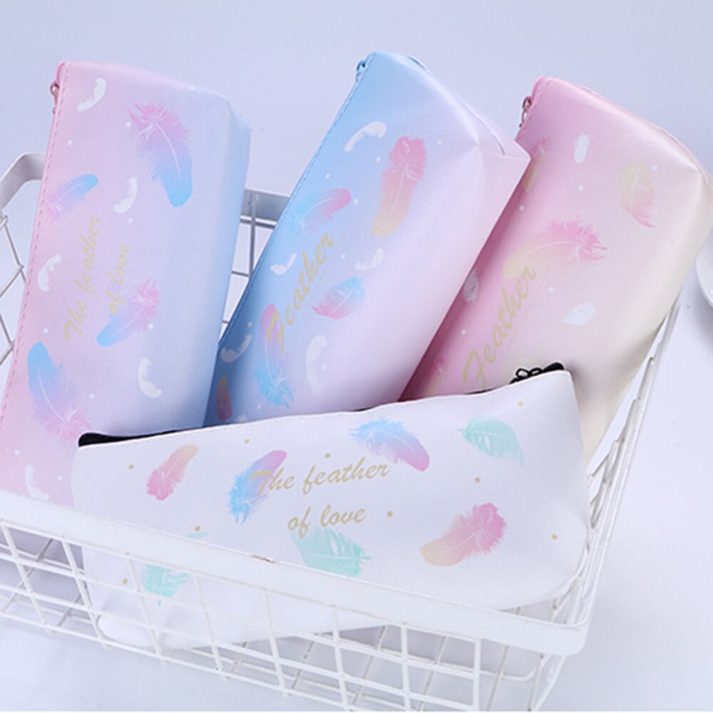 Estuche de lápices de plumas Kawaii, bolsa organizadora de soporte para lápiz de gran capacidad con cremallera para estudiantes, caja de lápices para Colegio, suministros