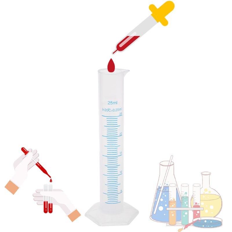 25ml Laboratory Liquid Trial Test Tube Jar Tool Plastic Measuring Graduated Cylinder
