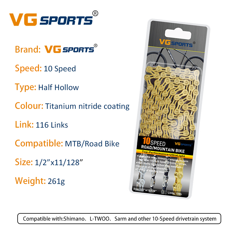 Vg Fietsketting 8 9 10 11 Speed Velocidade Hollow Gold Rainbow 116 Links Weg Mountainbike Kettingen Fiets Accessoires: 10S HH TI-Gold