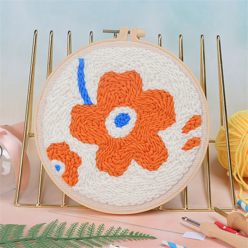 Scenery Moon Punch Needle Embroidery Starter Kits DIY Craft Set Rug Hooking Punch Needle Tool With Threader Fabric Wool Yarn: light yellow