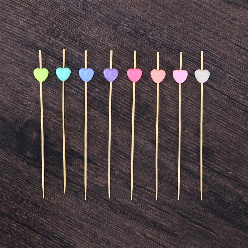 100Pcs 12Cm Cocktail Picks Creatieve Handgemaakte Hart Vorm Kraal Voorgerecht Picks Fruit Tandenstokers Feestartikelen