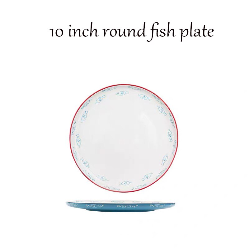 Ceramic Steamed fish plate 8/10/12inch round oval dish with disc clamp heat resisitant procelain tableware dinner set: 10inch round plate