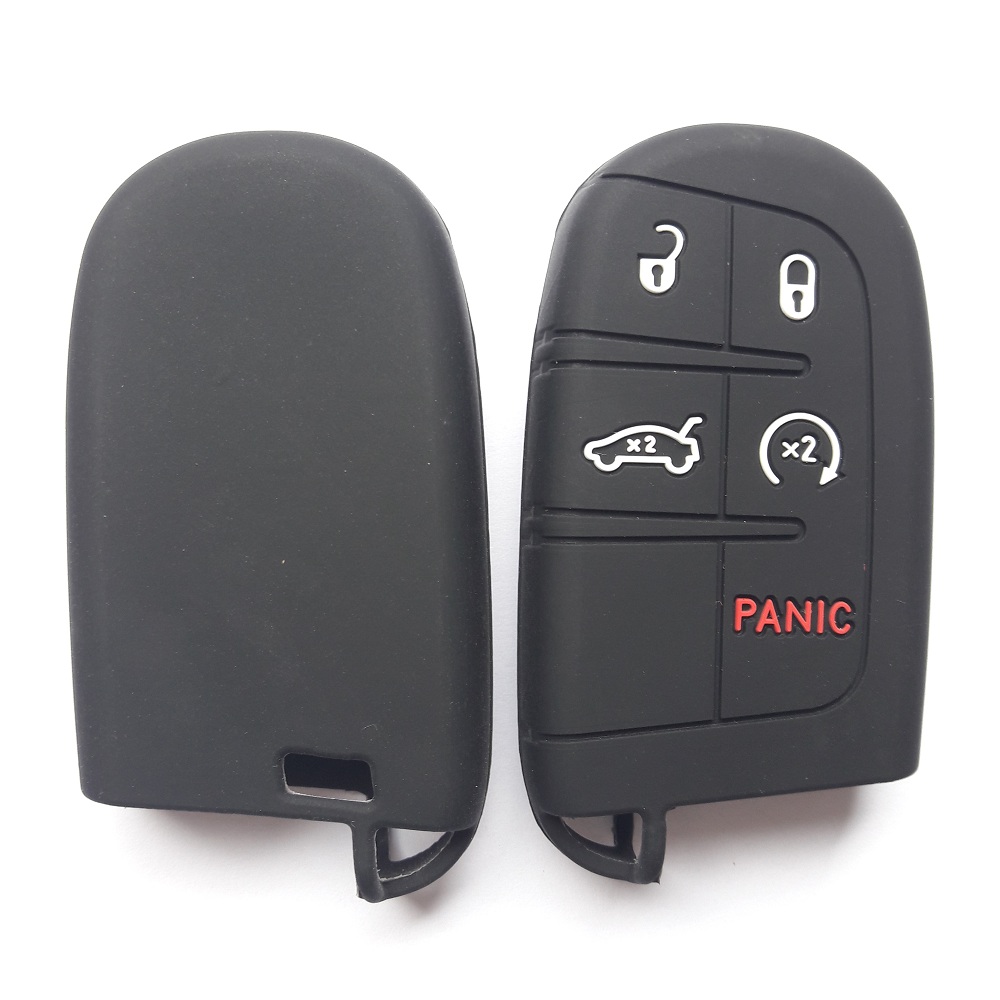 RUNFA AUTO Fob Remote Shell Holder For Jeep Chrysler Dodge Fiat Car Key Silicone Case Cover Smart Keyless Entry: 4 PANIC btns
