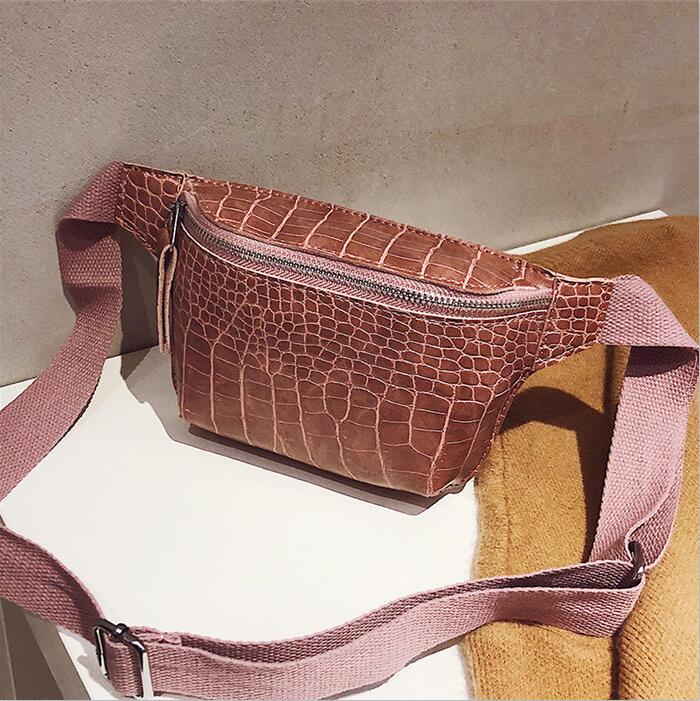 Mihaivina-riñonera de piel de cocodrilo para mujer, bolso de cintura Vintage, para teléfono, bolso de pecho, cartera con cremallera: pink