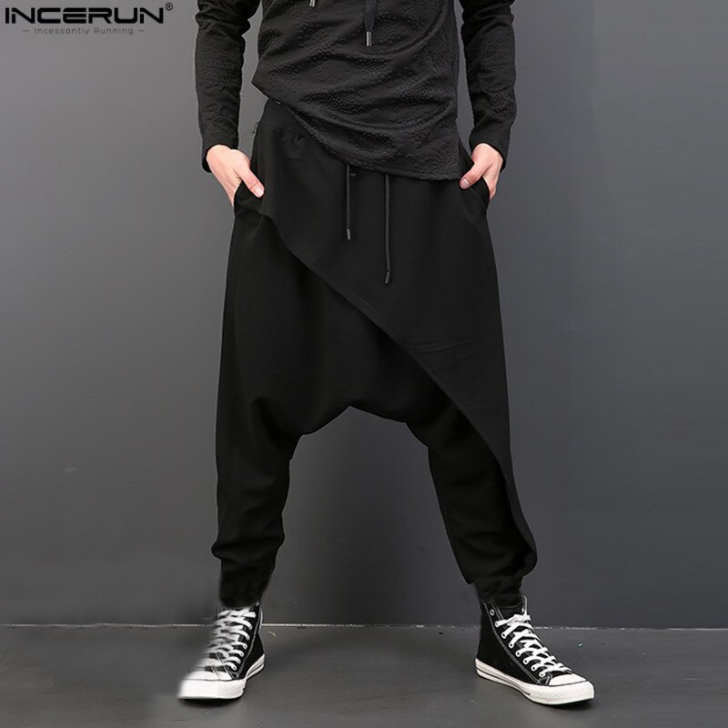 Incerun baggy byxor herr lösa grenbyxor hip-hop dansbyxor herr harem byxor pantalon hombre plus size: Svart / M