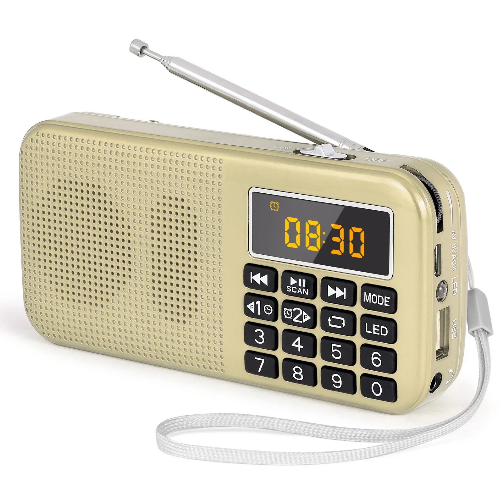 Bärbara fm-radioapparater digitalradio led-display uppladdningsbar radio usb/sd/tf/aux-spelare: Lila