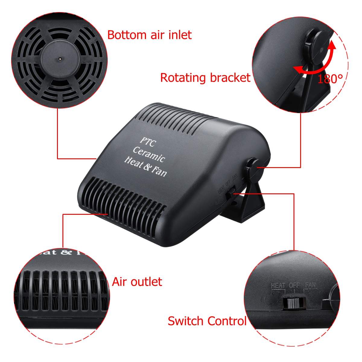 12V 500W Auto Heater Verwarming Auto Ontdooier Winter Auto Elektrische Kachel Ventilator Verwarming Luchtreiniger Koeler Droger Geïntegreerde ontdooien