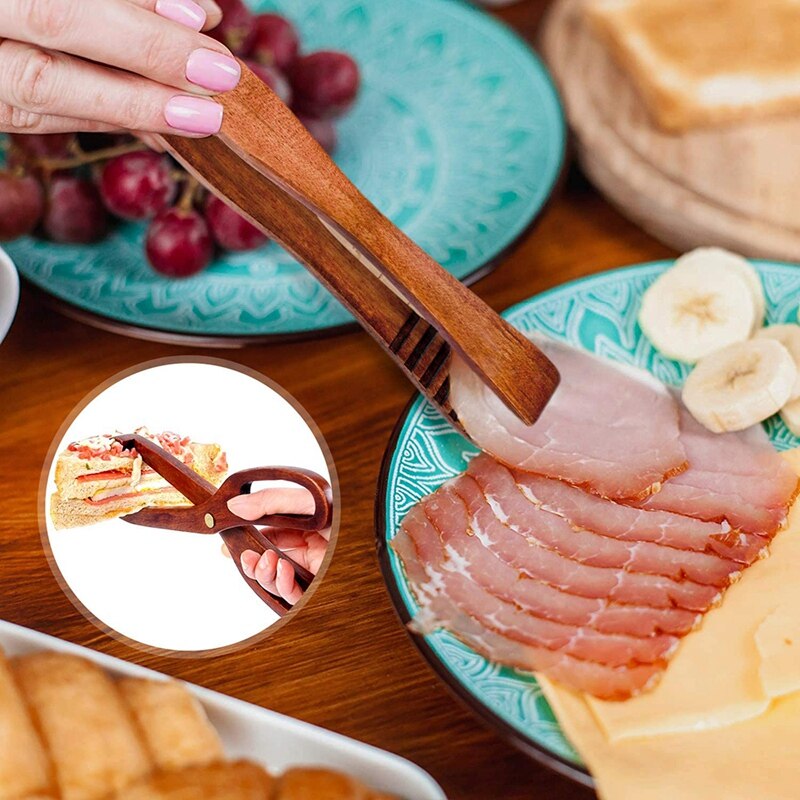 2 Packs Toaster Tongs Reusable Wood Cooking Tongs Scissor Wooden Kitchen Toast Barbecue Tongs BBQ Clip Buffet Food Tongs
