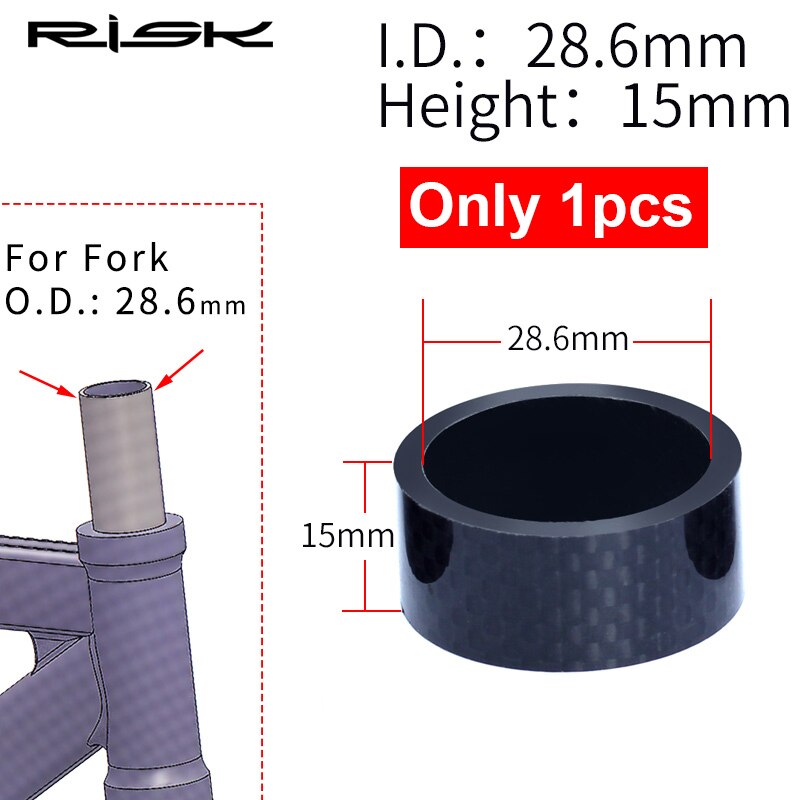 Risiko 5 stk / mye full karbonfiber sykkel hodesett avstandsstykker til 28.6-31.8mm od2 stamme hodesett deler mtb sykkel gaffel karbon vaskemaskin: 1 stk -15mm til 28.6mm