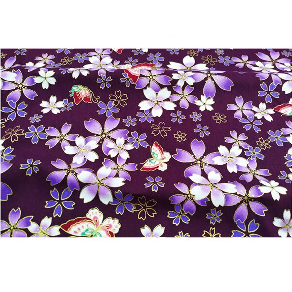 Japanese Fabric Purple Cotton Cherry Blossom Bronzing Fabric, Patchworks Cloth, Sewing Handbag Cushion Cover Jewelry Material