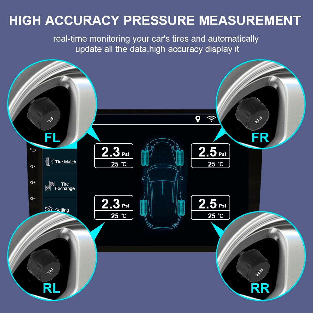Android Tpms 4 Interne Externe Sensoren Usb Tpms Snesor Voor Auto Radio Dvd Gps Navigatie Speler Bandenspanningscontrolesysteem