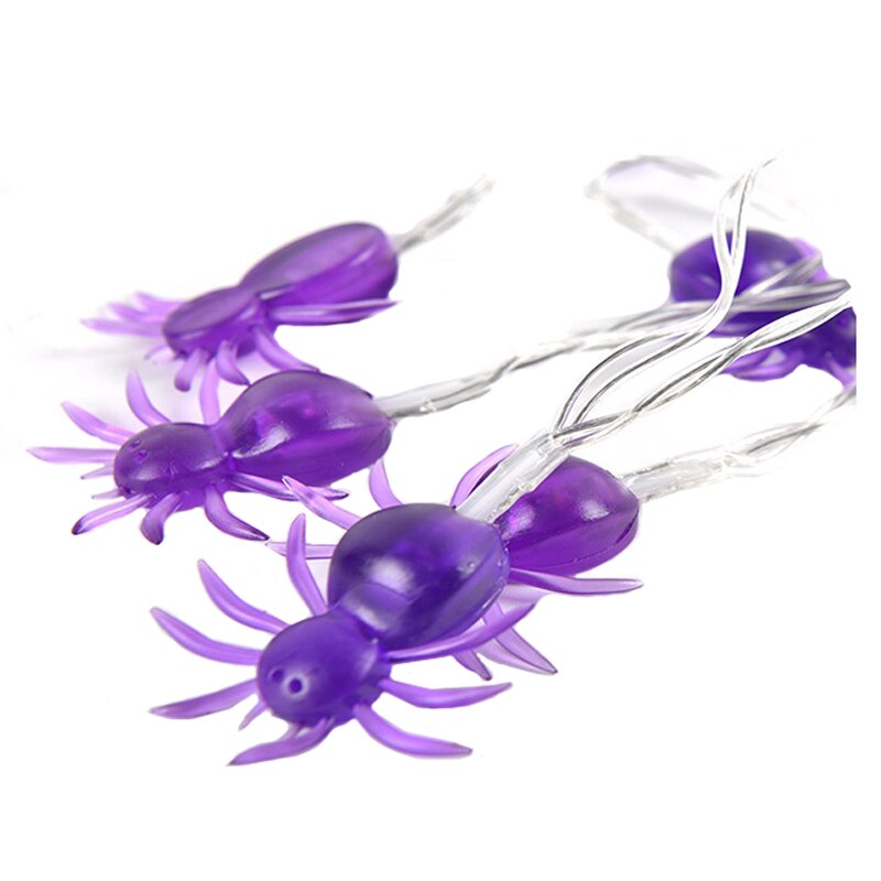LED Purple Spider Light String Halloween Battery Box USB Transparent Spider Bat Insect Ghost Festival House Decoration Light