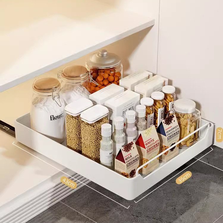 Küchenregal, Topf-Aufbewahrungsbox, Gewürzregal unter der Spüle, ausziehbarer tiefer Schrank, Gleitschiene, Korbregale, schwebendes Regal: Tiefe Blau