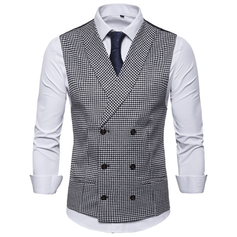 Men Casual Sleeveless Jacket Coat Mens Formal Waistcoats Dress Suit Vest Slim Woolen Plaid Vest British Autumn Suit Vest EUR