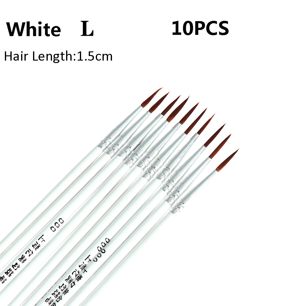 10PCS Acryl Holz Hand Gemalt Dünne Malerei Pinsel Feine Nylon Haar Haken Linie Stift Zeichnung Kunst Liefert Rot/ schwarz/Weiß Stift: White L