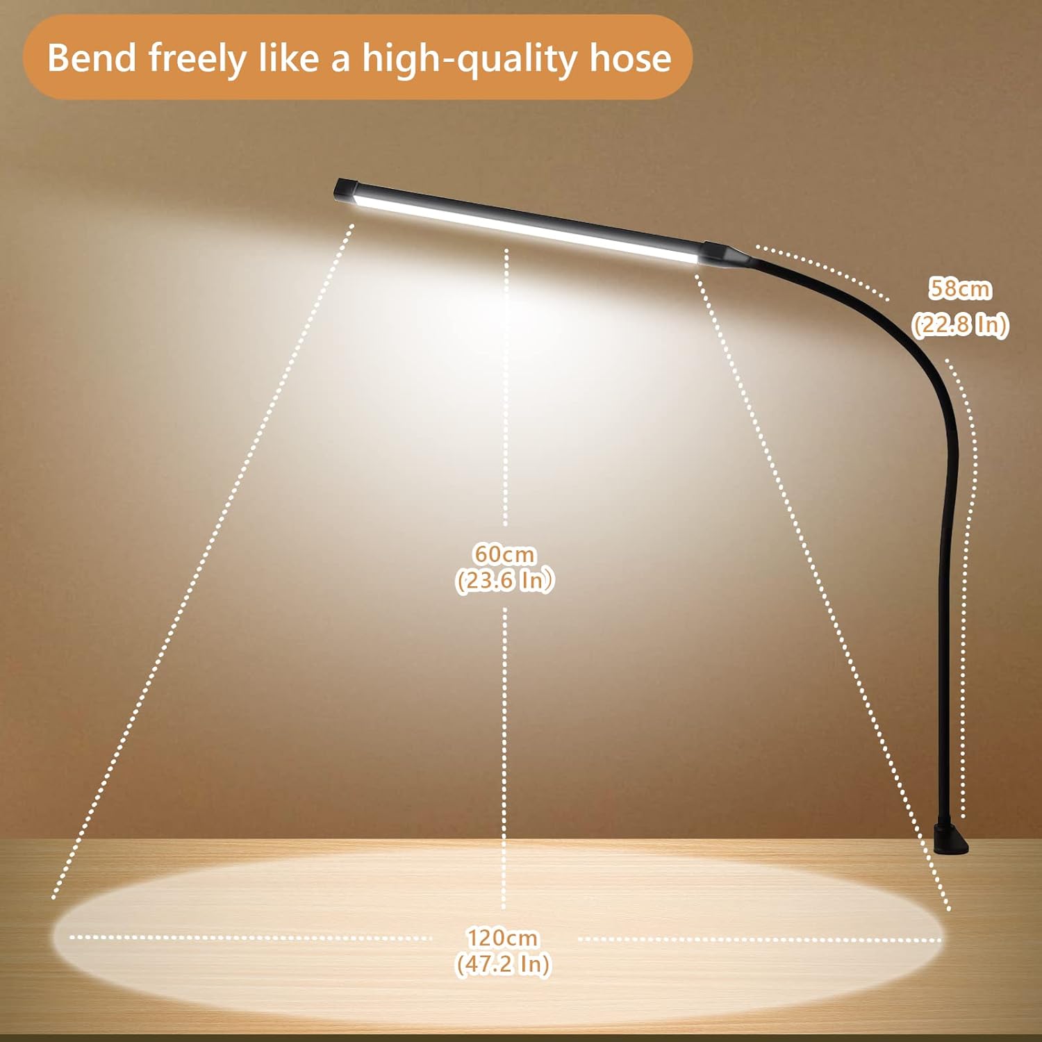 Metalen LED-bureaulamp met klem Oogverzorgend clip-on licht 3 modi 10 instelbare helderheid Lange flexibele zwanenhals voor thuiskantoor
