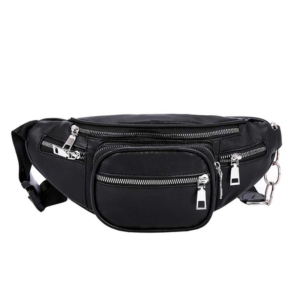 Vrouwen fanny pack heuptas nier effen lederen pouch Schouder streetwear Waterdichte Crossbody Tas Borst Bag sac banane femme: Black