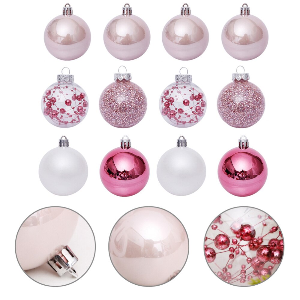 30 stk 1 sæt ornamenter pynt håndværk lyserøde julekugler kuglevedhæng til juletræ