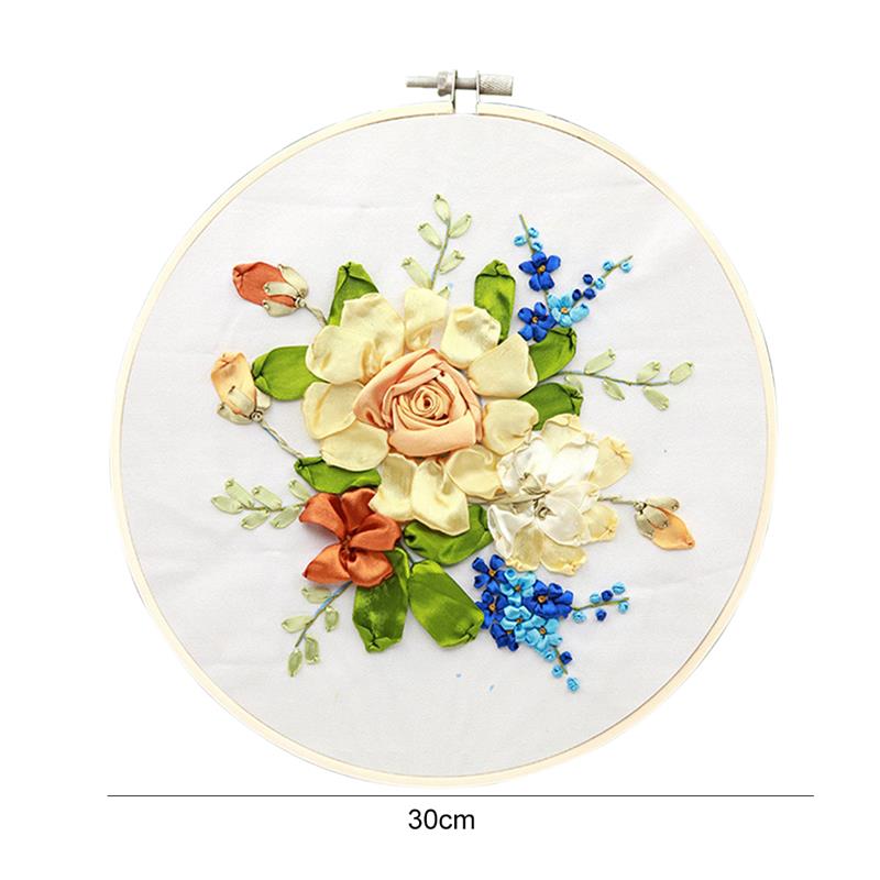 Embroidery Starter Kit DIY Floral Silk Ribbon Embroidery Kit Wall Decoration Flower Printed Pattern Embroidery Kits