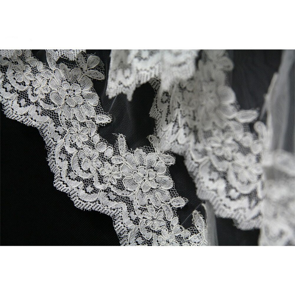 Velo de novia corto con peine de encaje, borde con apliques, velo de boda de tul de dos capas, 75 CM, accesorios de longitud del codo