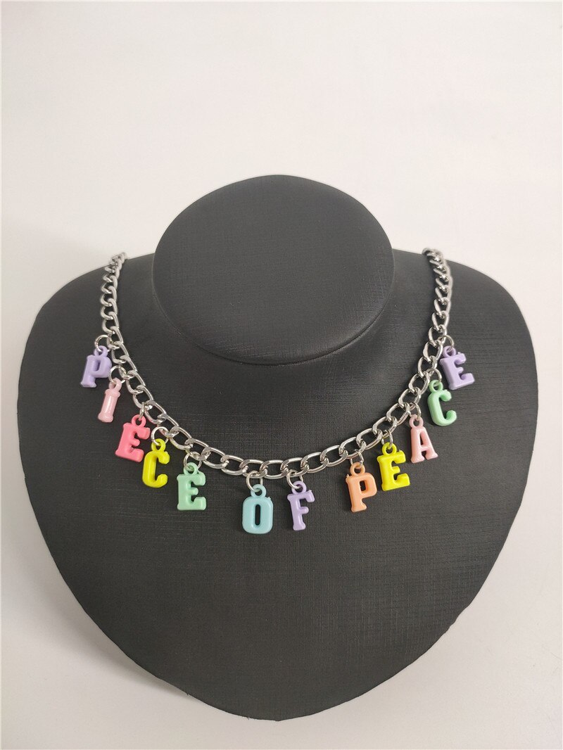 Rainbow Letter Choker Pendant Necklace Angel Colorful mysterious Random Color Unique Style 90S Indie aesthetic Choker: piece of peace